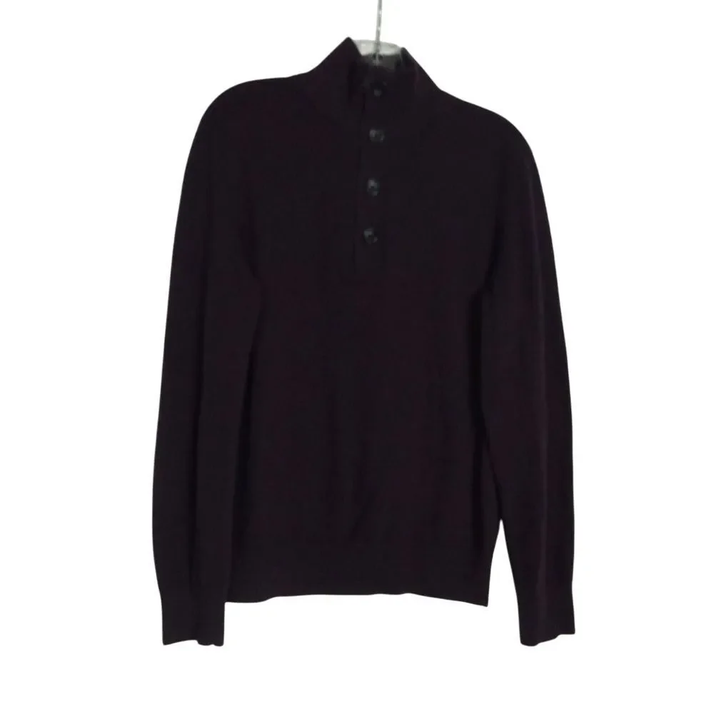Banana Republic Men's Medium 1/4 Zip Sweater Italian Yarn Wool Blend Purple